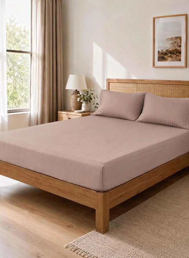 Styli 3-Piece Striped King Fitted Bedsheet Set with 2 Pillow Covers