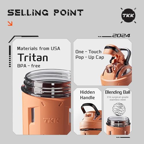 TKK Blender Shaker Bottle 24 Ounce With Blending Ball Plastic Protein Shaker Bottle for Pre Post workout Protein Drink Shaker Cup USA Tritan BPA Free - Image 3