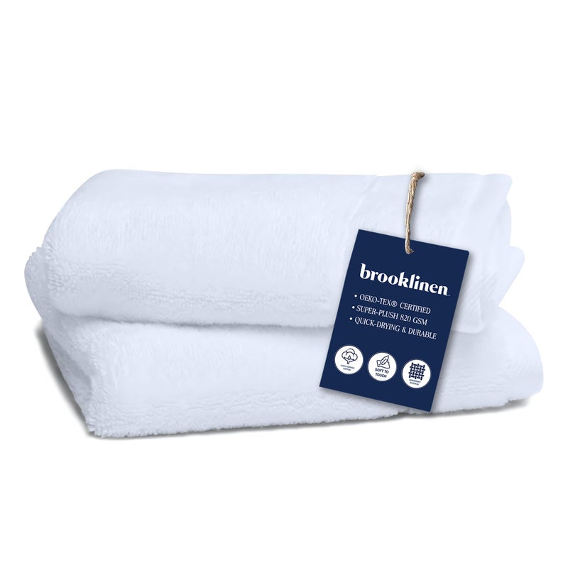 Brooklinen SuperPlush Turkish Cotton Bath Towels Set of 2 Cotton 820 GSM Machine Washable Perfect Bath Towels for Bathroom Spa Shower 30 x 58 White
