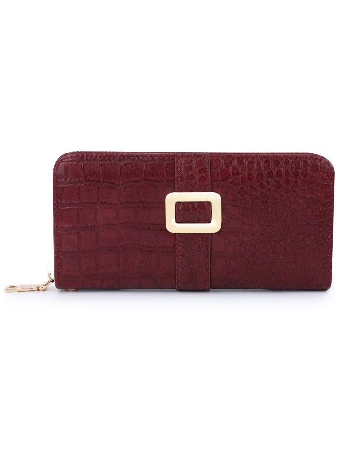xozgdovg Women's long purse bag Burgundy red 
