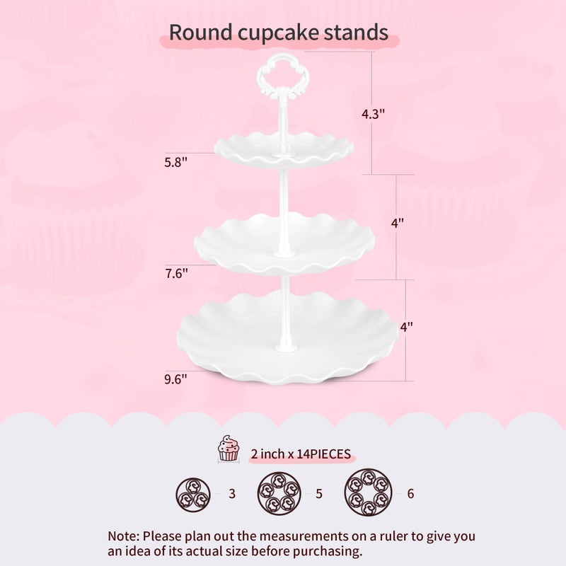 NWK Pack of 10 NWK Cake Stand Set, with 3 x Two-Tier and 3 x Three-Tier Cupcake Stands, 4 x Appetizer Trays, 1 x Tablecloth for Birthday Bridal Baby Shower Party (White) - Image 2