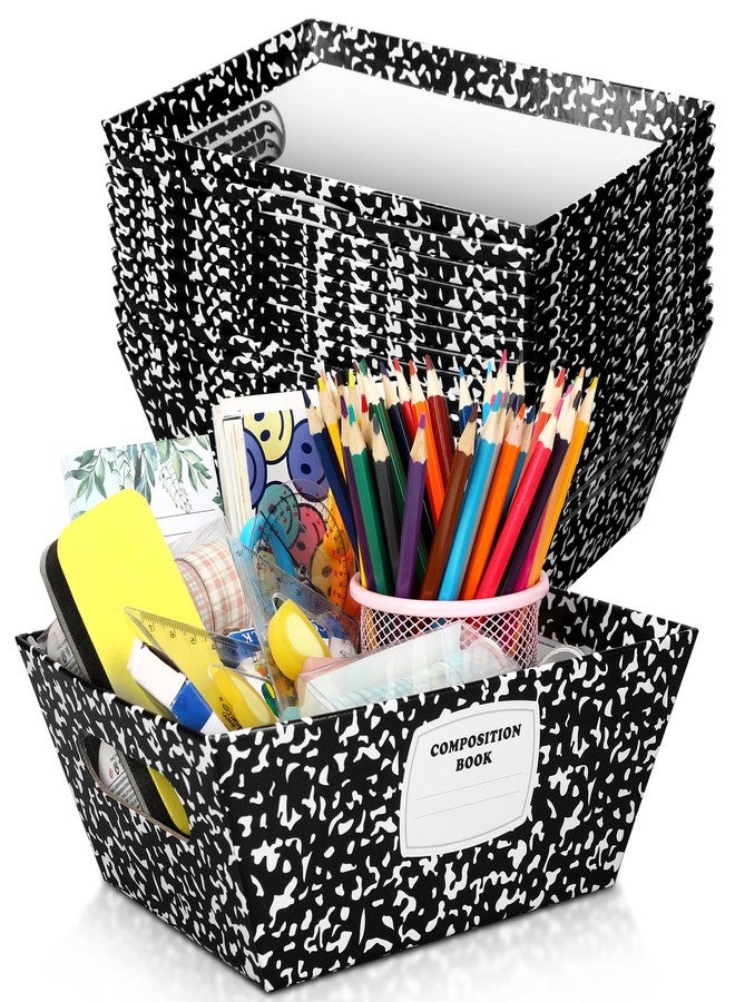 Potchen 12 Pcs Back to School Teacher Basket Composition Book Teacher Bins Reading Book Organizer Storage Basket for School Classroom Storage Baskets Women Men Desk Sign Office Decor, 9.9X 6.7inch - Image 1