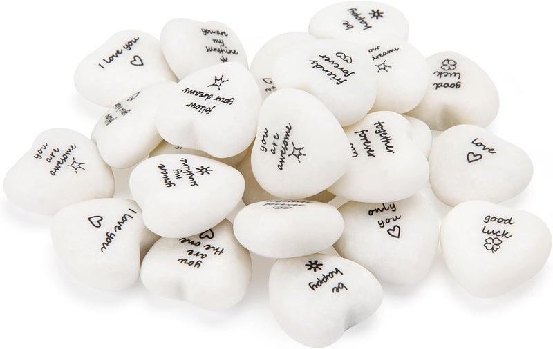 24PCS Inspirational Heart Stones with Words of Affirmation, Encouragement Stones for Healing Meditation,Heart Rocks Gifts for Friends,Families,1.18''Decorative Heart Stones.