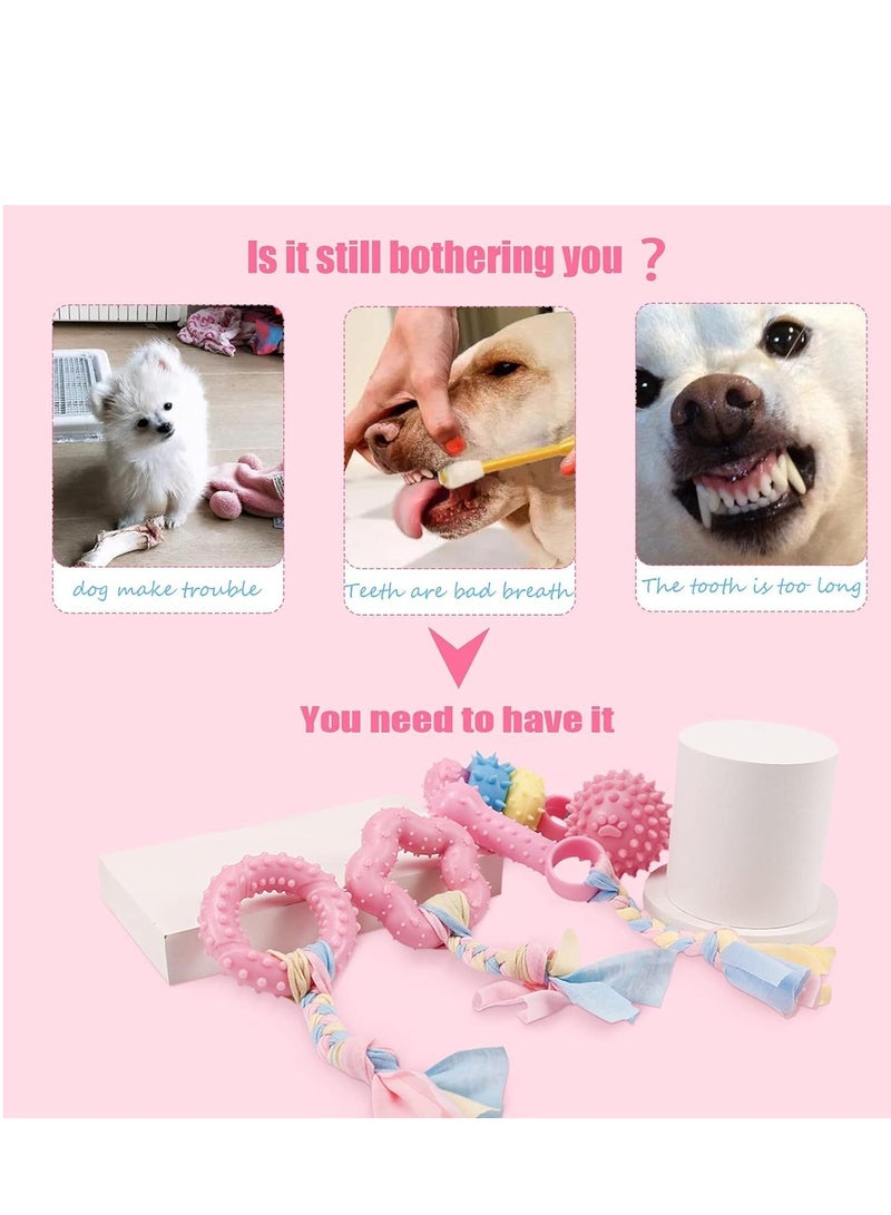 FengSVMA 6 Pcs Puppy Chew Toys Set, Cute Safe Rope Toys Teeth Clean Toys Set with Cotton and Rubber for Small Dogs,Washable Cotton Rope Dog Toy - Image 5