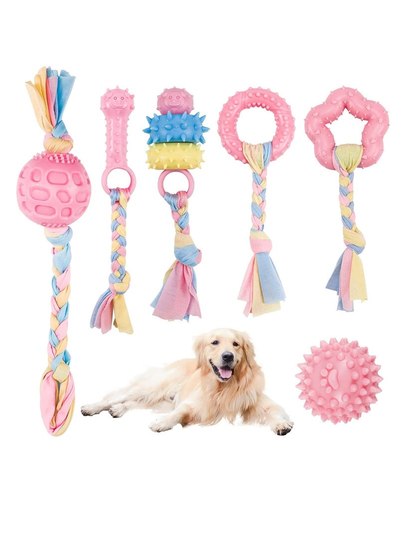 FengSVMA 6 Pcs Puppy Chew Toys Set, Cute Safe Rope Toys Teeth Clean Toys Set with Cotton and Rubber for Small Dogs,Washable Cotton Rope Dog Toy - Image 1