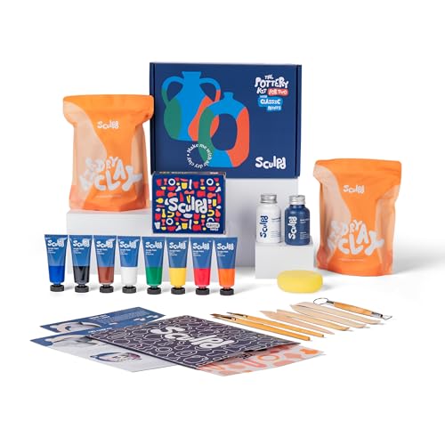 Sculpd The Original Pottery Kit for Adults Air Dry Clay for Adults Tools Varnish Paints Brushes Couples Date Night Arts Crafts Set Gloss Varnish with Classic Tones - Image 1