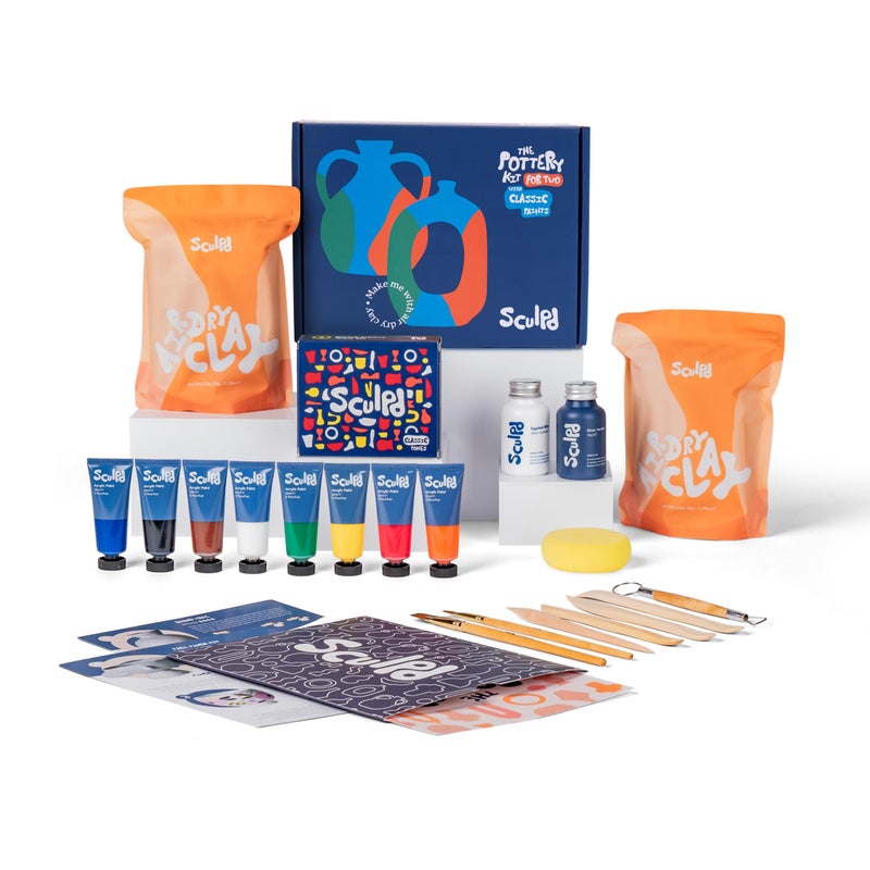 Sculpd The Original Pottery Kit for Adults Air Dry Clay for Adults Tools Varnish Paints Brushes Couples Date Night Arts Crafts Set Gloss Varnish with Classic Tones - Image 2