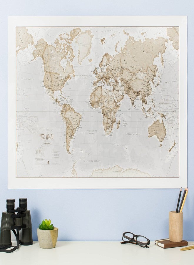 Maps International Large Map Of The World - Silk Art Print World Map - Neutral Tones - 23 x 33 - Image 4