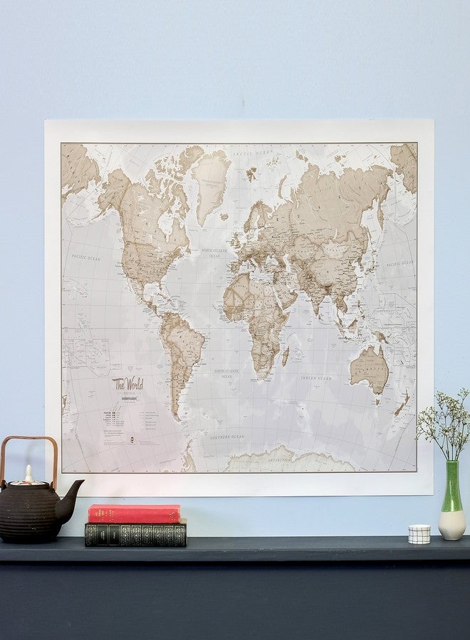 Maps International Large Map Of The World - Silk Art Print World Map - Neutral Tones - 23 x 33 - Image 5