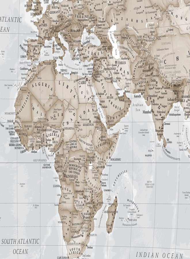 Maps International Large Map Of The World - Silk Art Print World Map - Neutral Tones - 23 x 33 - Image 3