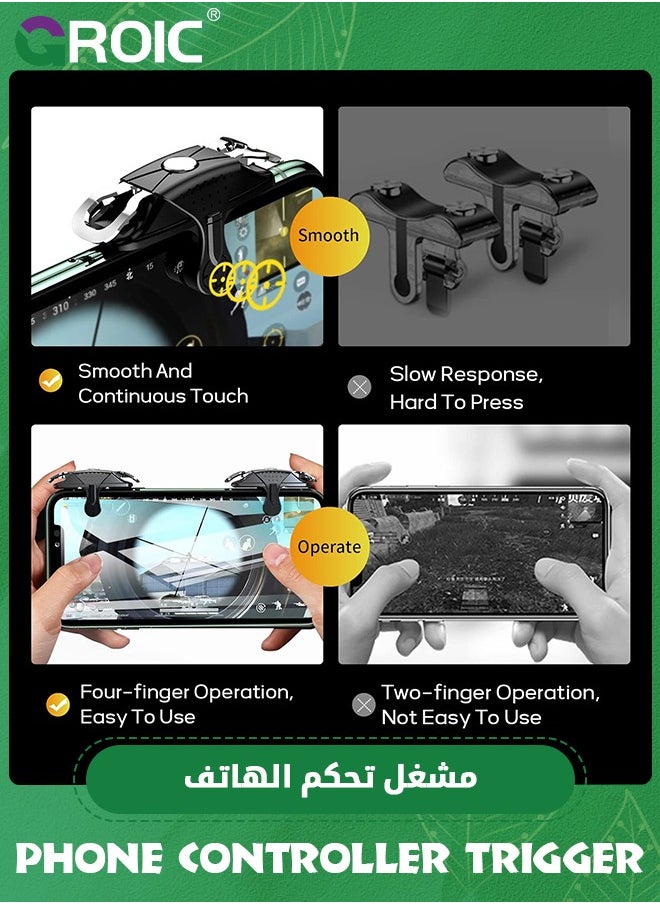 GROIC - زوج واحد من أجهزة التحكم في الألعاب المحمولة، وحدة تحكم في الألعاب المحمولة لـ PUBG/Fortnite/Call of Duty، عصا التحكم الحساسة لأداة إطلاق النار Aim &amp; Fire Trigger المتوافقة مع هاتف iPhone وAndroid - Image 1