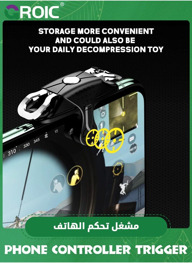 GROIC - زوج واحد من أجهزة التحكم في الألعاب المحمولة، وحدة تحكم في الألعاب المحمولة لـ PUBG/Fortnite/Call of Duty، عصا التحكم الحساسة لأداة إطلاق النار Aim &amp; Fire Trigger المتوافقة مع هاتف iPhone وAndroid - Image 1