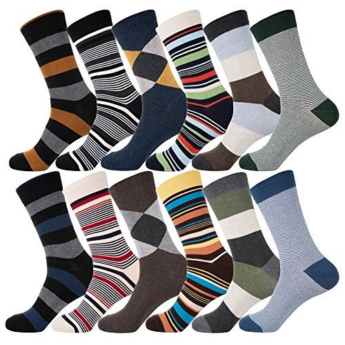 YEJIMONG Men’s 12 Pairs Cotton Colorful Stripe Argyle Designed Business Dress Socks Size 8-12 (Assorted-2) - Image 1