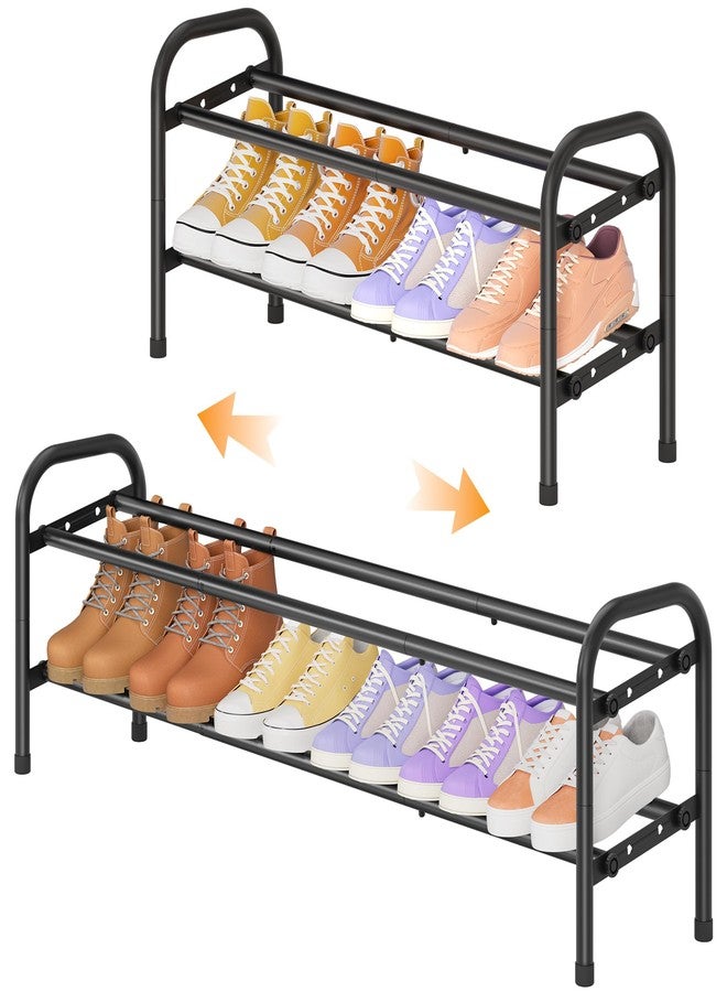 Gewudraw 2 Tier Shoe Rack, Shoe Organizer for Closet, 28“ Metal Shelf Can Expandable to 42“, for Bedroom, Entryway, Closet, Garage, Adjustable to 12 Pairs Shoes, Black - Image 1
