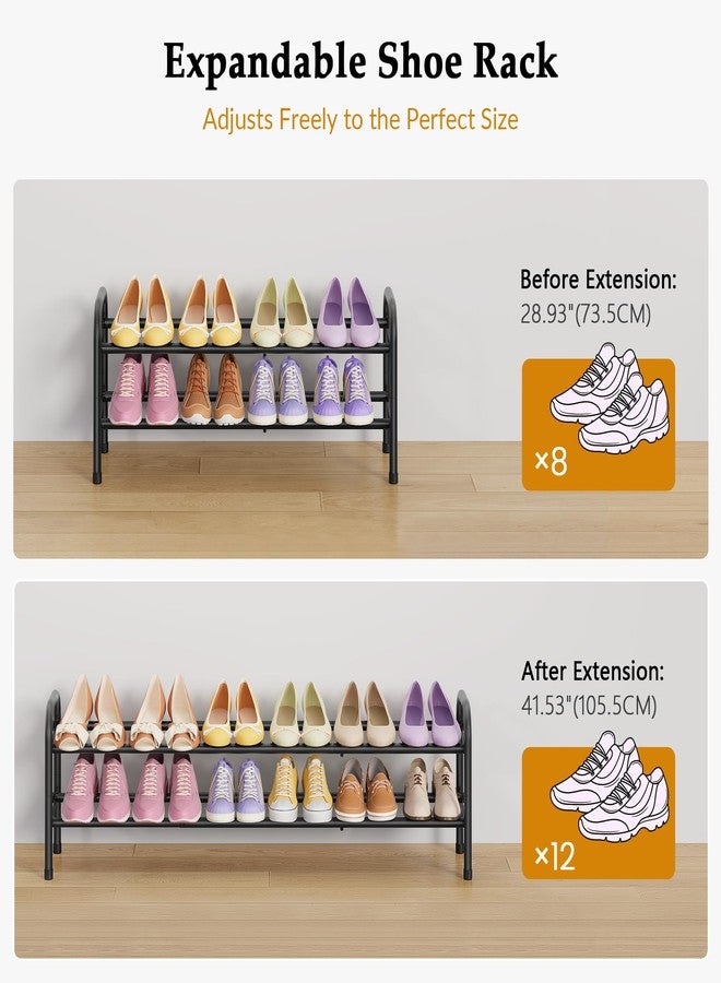 Gewudraw 2 Tier Shoe Rack, Shoe Organizer for Closet, 28“ Metal Shelf Can Expandable to 42“, for Bedroom, Entryway, Closet, Garage, Adjustable to 12 Pairs Shoes, Black - Image 2