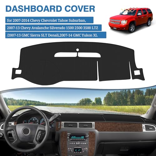 FIILINES Dash Cover for 2007-2014 Chevy Chevrolet Tahoe Suburban/GMC Yukon XL, 2007-13 Chevy Avalanche Silverado 1500 2500 3500 LTZ/GMC Sierra SLT Denali,Dashboard Mat Passport Accessories Dash Cover - Image 2