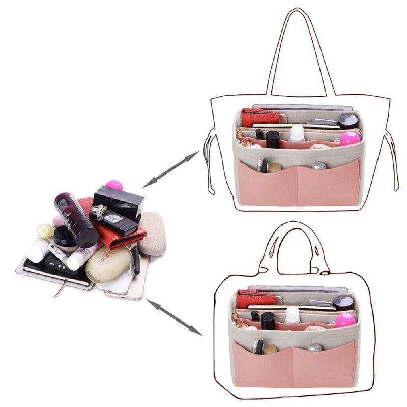 ZTUJO Purse Organizer Insert, Felt Bag Organizer with Metal Zipper, Handbag & Tote Shaper, For Speedy Neverfull Tote, 7 Sizes(Large, White,Brush Pink and Grey) - Image 4