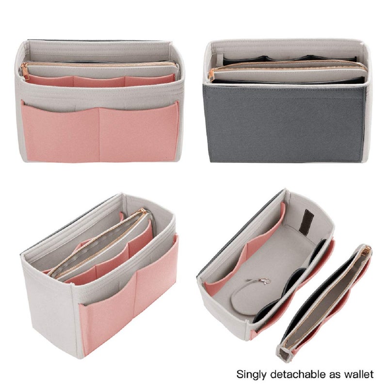 ZTUJO Purse Organizer Insert, Felt Bag Organizer with Metal Zipper, Handbag & Tote Shaper, For Speedy Neverfull Tote, 7 Sizes(Large, White,Brush Pink and Grey) - Image 3