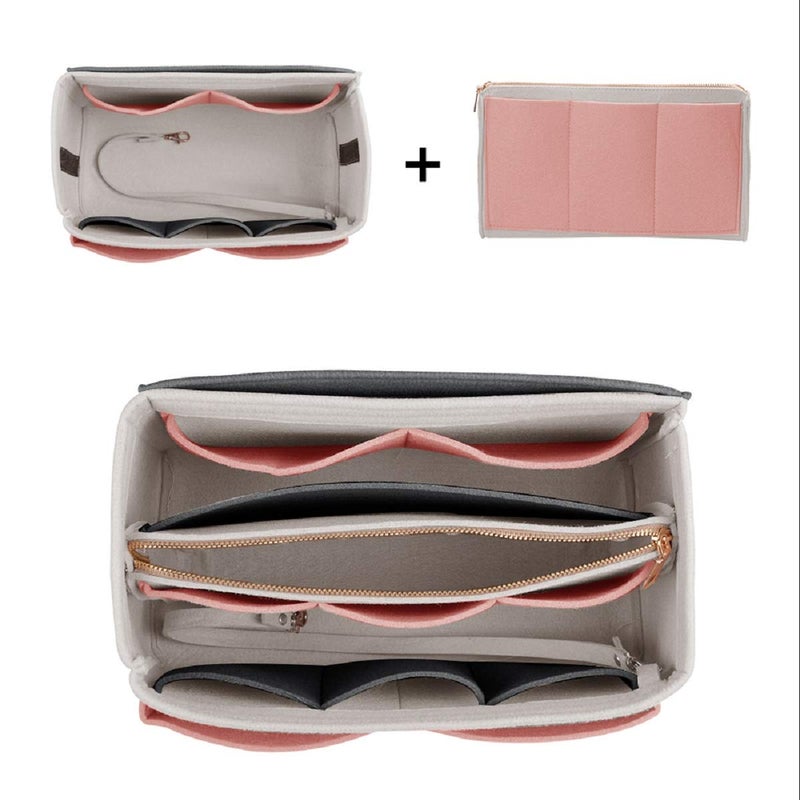 ZTUJO Purse Organizer Insert, Felt Bag Organizer with Metal Zipper, Handbag & Tote Shaper, For Speedy Neverfull Tote, 7 Sizes(Large, White,Brush Pink and Grey) - Image 5