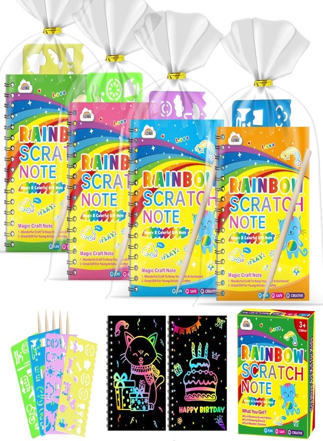 ZMLM Scratch Art Party Favors: 4 Pcs Birthday Gifts Goodie Bags Stuffers Rainbow Scratch Paper Craft Notebooks for Kids 4-8 Classroom Prize Students End School Supplies Toy Girls Boys Return Gift - Image 1