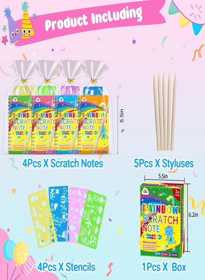 ZMLM Scratch Art Party Favors: 4 Pcs Birthday Gifts Goodie Bags Stuffers Rainbow Scratch Paper Craft Notebooks for Kids 4-8 Classroom Prize Students End School Supplies Toy Girls Boys Return Gift - Image 2