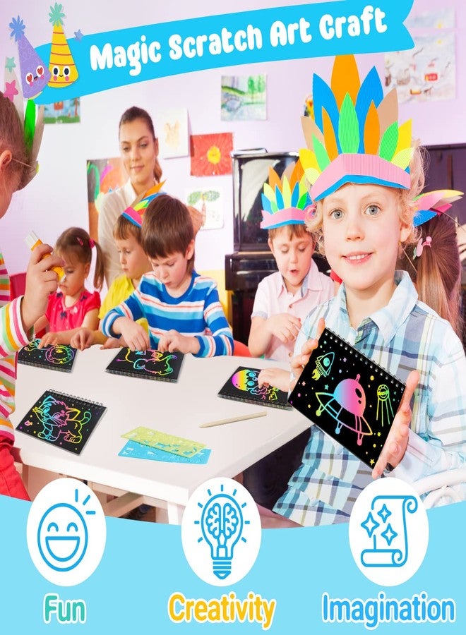 ZMLM Scratch Art Party Favors: 4 Pcs Birthday Gifts Goodie Bags Stuffers Rainbow Scratch Paper Craft Notebooks for Kids 4-8 Classroom Prize Students End School Supplies Toy Girls Boys Return Gift - Image 5