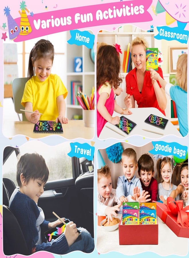 ZMLM Scratch Art Party Favors: 4 Pcs Birthday Gifts Goodie Bags Stuffers Rainbow Scratch Paper Craft Notebooks for Kids 4-8 Classroom Prize Students End School Supplies Toy Girls Boys Return Gift - Image 4