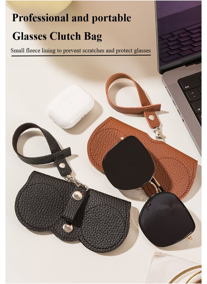 Generic PU Leather Sunglasses Case Eyeglasses Bag with Detachable lanyard (Black)  - Image 2
