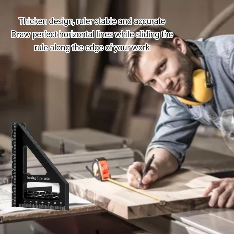 3D Multi Angle Measuring Ruler, Aluminum Alloy Woodworking Square Protractor, 45 90 Degree Miter Triangle Ruler for Woodworking, DIY Projects with Wrench and Screws (Black) - Image 4