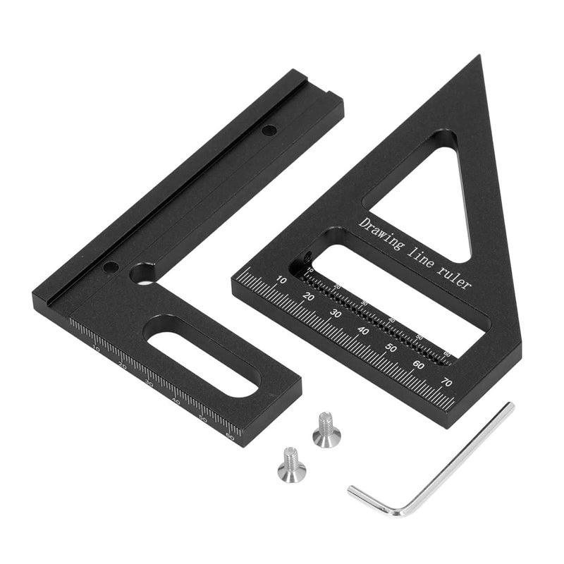 3D Multi Angle Measuring Ruler, Aluminum Alloy Woodworking Square Protractor, 45 90 Degree Miter Triangle Ruler for Woodworking, DIY Projects with Wrench and Screws (Black) - Image 1