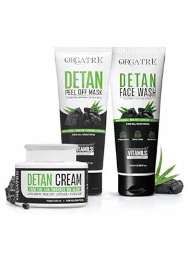Orgatre Detan Skincare Combo – Face Wash100ml, Detan Cream100g & Peel-Off Mask 100ml| Removes Tan, Brightens Skin & Deep Cleansing | All Skin Types - Image 1
