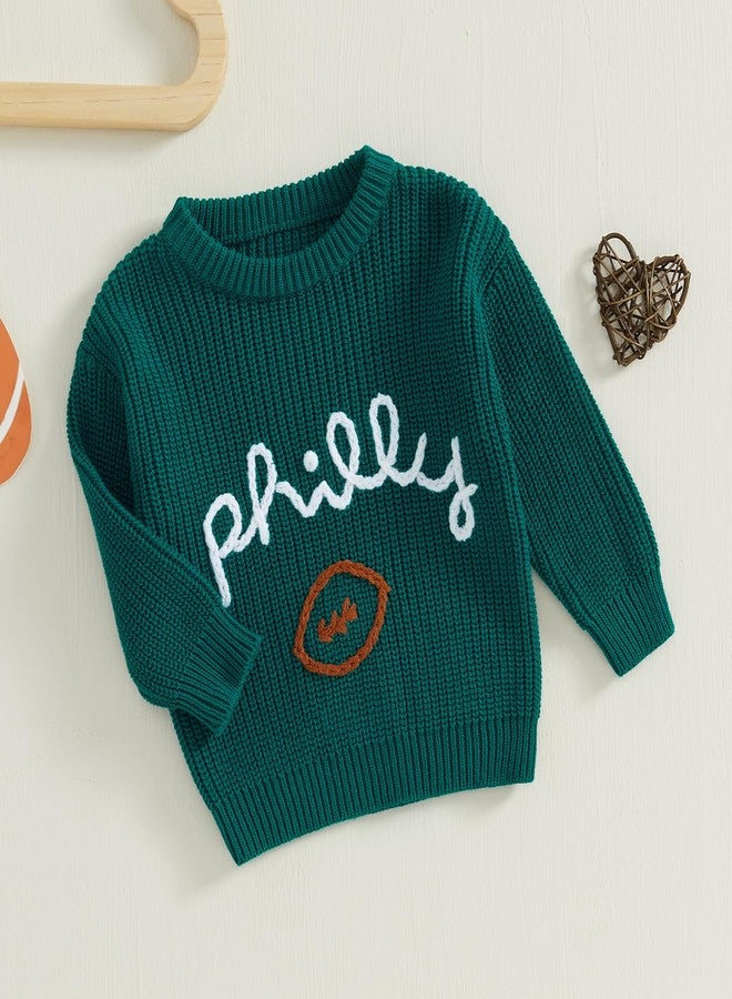 Honganda Newborn Baby Boy Girl Football Outfit Long Sleeve Cable Knit Letters Embroidered Sweater Pullover Knitwear Top (Green, 9-12 Months) - Image 3