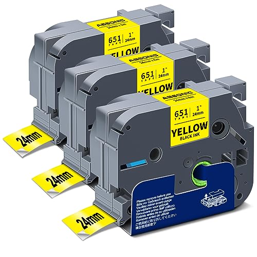 Absonic 24mm Yellow Tze Label Tape Compatible for Brother TZe-651 Tze651 0.94" Black on Yellow Tz Laminated Tape for Ptouch Label Maker PTD610BT PTD600 PTP750W PTP710BT E550WVP 2730VP 2430PC, 3 Pack - Image 1