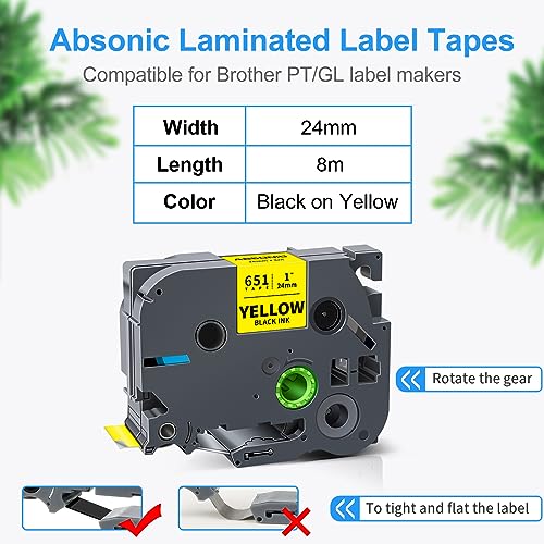 Absonic 24mm Yellow Tze Label Tape Compatible for Brother TZe-651 Tze651 0.94" Black on Yellow Tz Laminated Tape for Ptouch Label Maker PTD610BT PTD600 PTP750W PTP710BT E550WVP 2730VP 2430PC, 3 Pack - Image 2