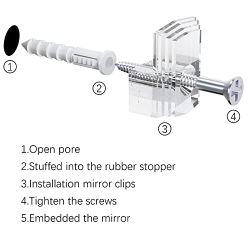 BAGTeck Mirror Holder Kit - 22 Crystal Clear Plastic Clips, Glass Retainer Clips, Hanging Kit with Screws and Fixed Mirror Box Door - Image 5