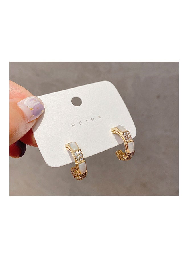 NIBEMINENT S925 Silver Needle Ring Diamond Shell C-Shaped Earrings  - Image 2