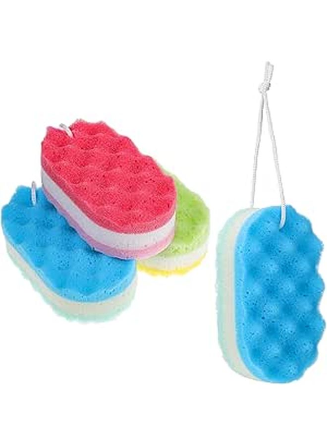 Large Bath Sponge Set of 4 with Gentle Exfoliation Long Loofah Resilient Material Hanging Storage - Image 1