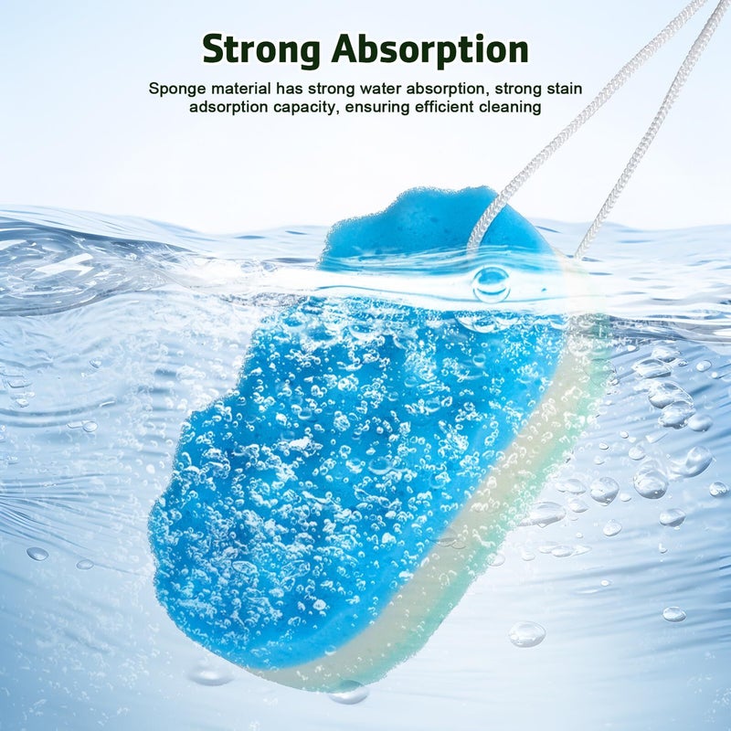 Large Bath Sponge Set of 4 with Gentle Exfoliation Long Loofah Resilient Material Hanging Storage - Image 3