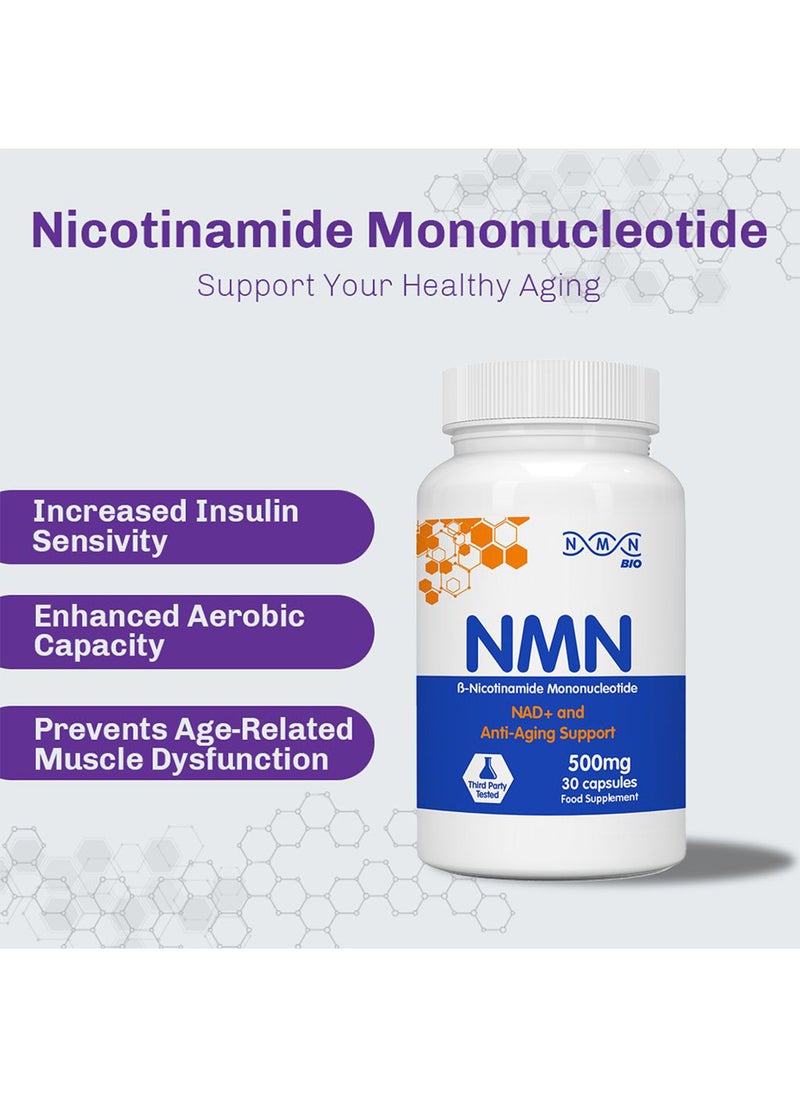 Bio 99% Pure Beta Nicotinamide Mononucleotide Capsules For Anti-aging Support 500mg 30's