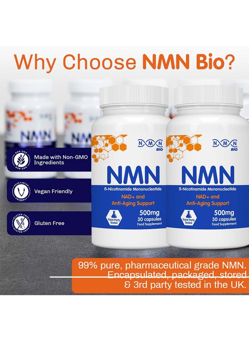 Bio 99% Pure Beta Nicotinamide Mononucleotide Capsules For Anti-aging Support 500mg 30's