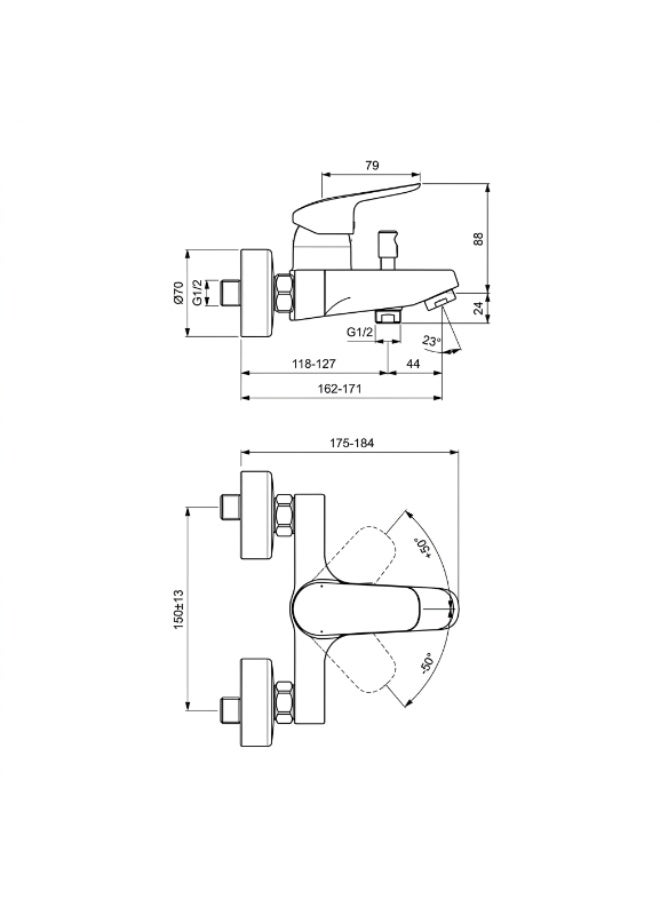 Ideal Standard Ceraflex Single Lever Exposed Bath & Shower Mixer, Brass, Chrome, 175-184 x 207 x 123 mm - Image 3