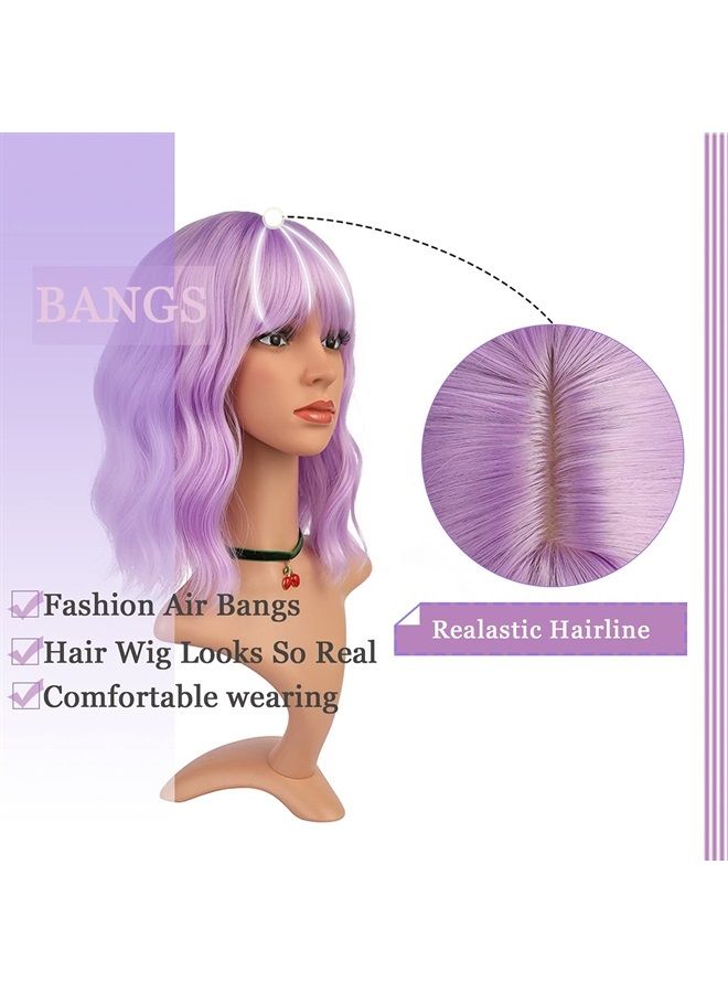 eNilecor Lavender Purple Wig Short Colorful Wavy Bob Wigs with Air Bangs 12" Natural Wigs for Women - Image 5