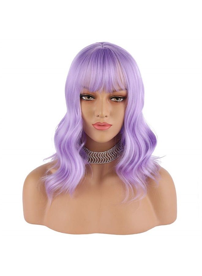 eNilecor Lavender Purple Wig Short Colorful Wavy Bob Wigs with Air Bangs 12" Natural Wigs for Women - Image 2