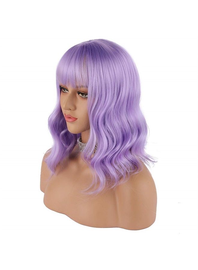 eNilecor Lavender Purple Wig Short Colorful Wavy Bob Wigs with Air Bangs 12" Natural Wigs for Women - Image 3