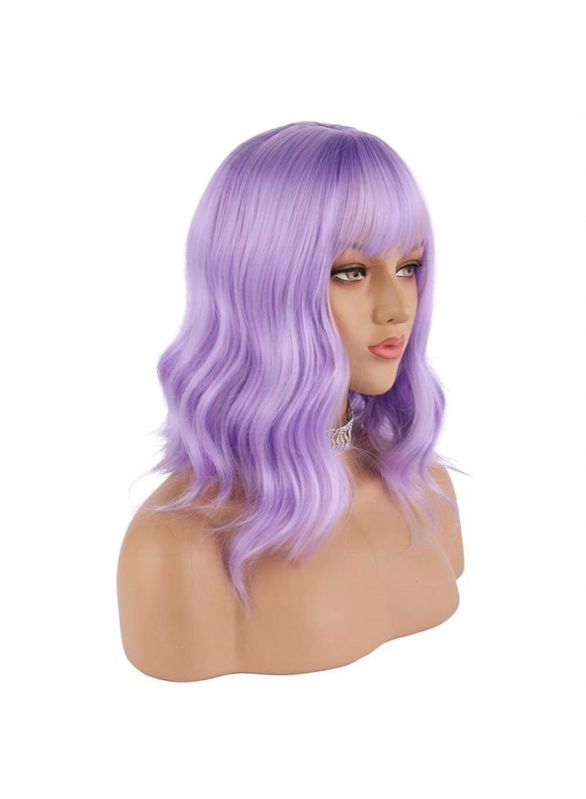 eNilecor Lavender Purple Wig Short Colorful Wavy Bob Wigs with Air Bangs 12" Natural Wigs for Women - Image 1