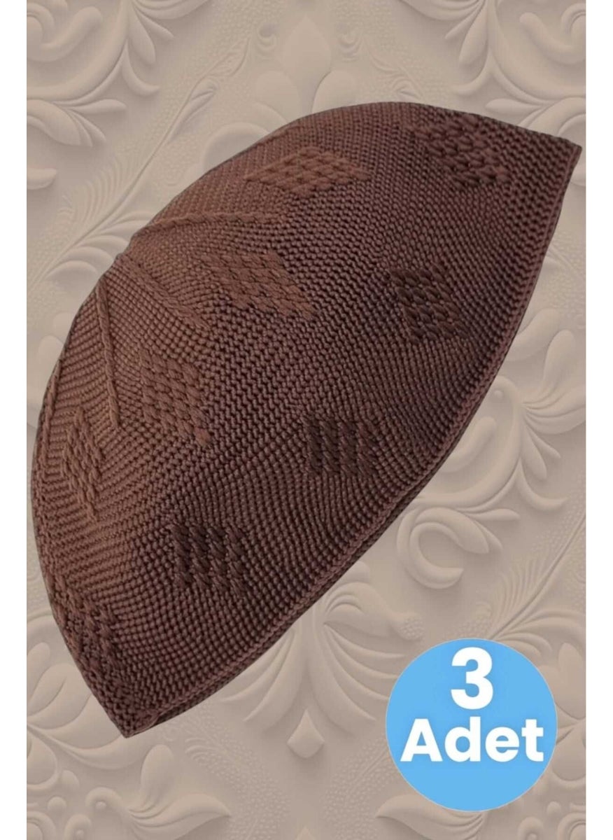 Hızırım 3-Piece Woven Knitted Patterned Skullcap Quality Prayer Cap  - Image 2
