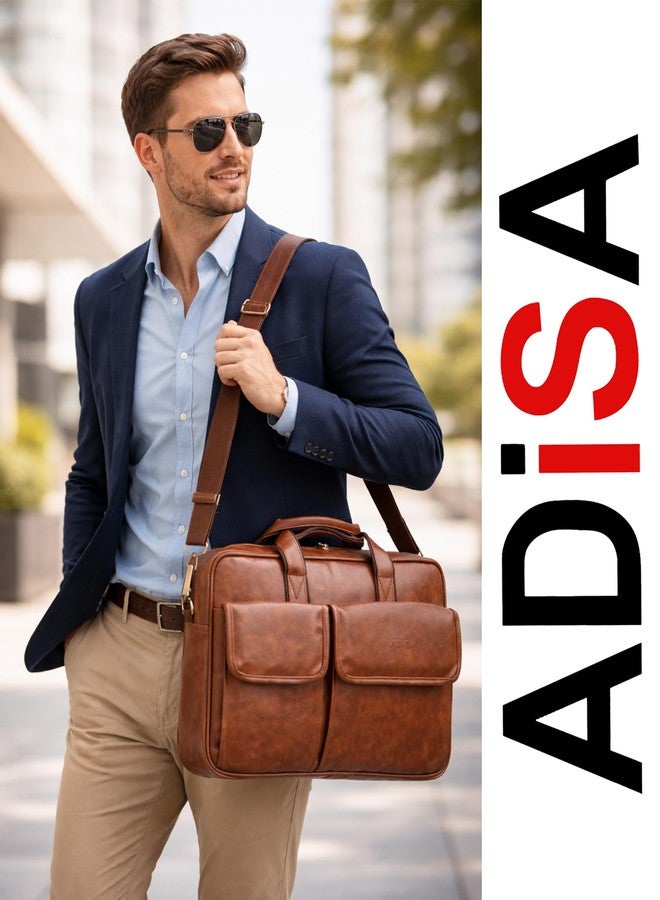 ADISA حقيبة مكتبية ADISA للكمبيوتر المحمول، حقيبة عمل للرجال (LB6055-TAN) - Image 3