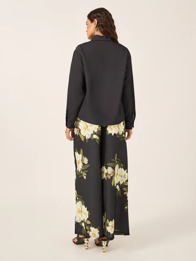 Styli Styli Floral Printed Satin Shirt and Wide Leg Trousers Co-Ords