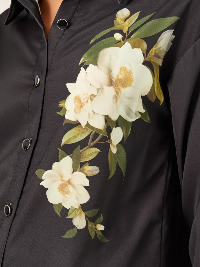 Styli Styli Floral Printed Satin Shirt and Wide Leg Trousers Co-Ords