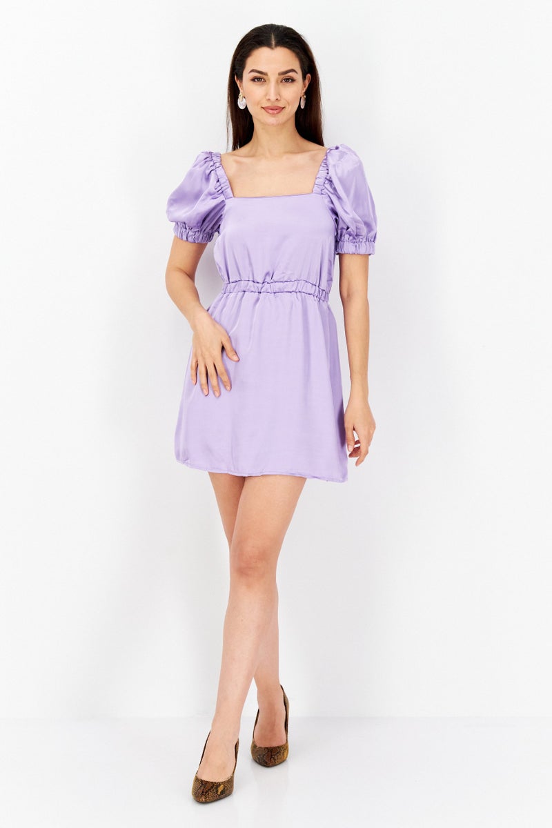 Flounce London فستان ميني ساتان بسيط للنساء، بنفسجي - Image 3